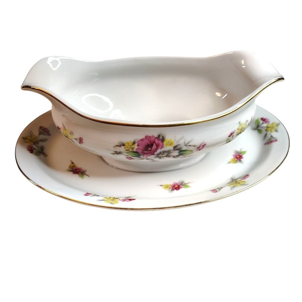 Vintage Florette by Grace Gravy Boat Attached Underplate Occupied Japan 1940s